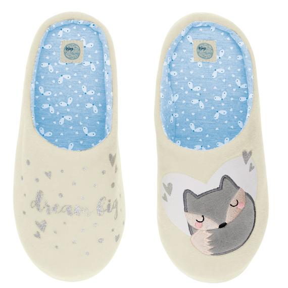 Fixy Sorbetto ecru – papuci de dama calduroase cu talpa antiderapanta si imprimeu