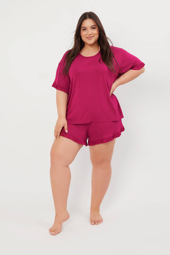 Stil Pijama cu mânecă scurtă pentru femei, pantaloni scurți Italian Fashion - vin