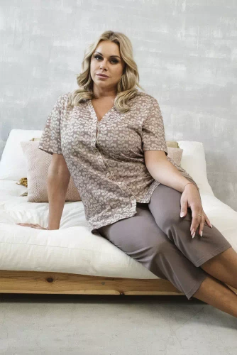 Ramira Pijama de damă cu mânecă scurtă și pantaloni 3/4 Italian Fashion - print/cappucino