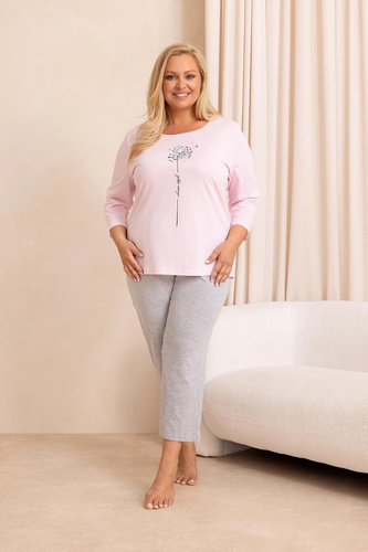 Pijamale damă Regina 4017 100% bumbac mâneci și pantaloni 7/8 roz