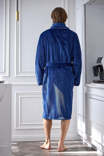 L&L 2661 Halat de baie elegant pentru bărbați, clasic, cu guler șal, moale, navy