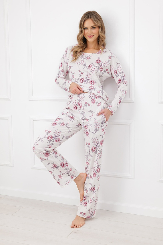 Pijamale damă Beauty Italian Fashion 100% bumbac mânecă lungă pantaloni