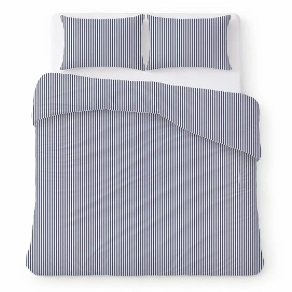 Lenjerie de pat din bumbac creponat set respirabil ușor de întreținut white with blue stripes