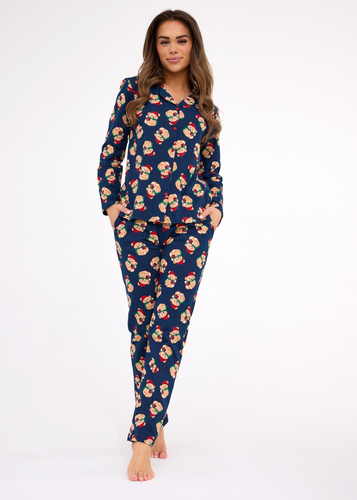 Pijamale de damă 482/459 Teddy 5 Cornette – Crăciun, bumbac, bleumarin, închidere cu nasturi