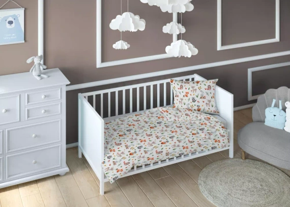 3713 B Land of Dreams Lenjerie de pat din bumbac pentru copii, animale Karo