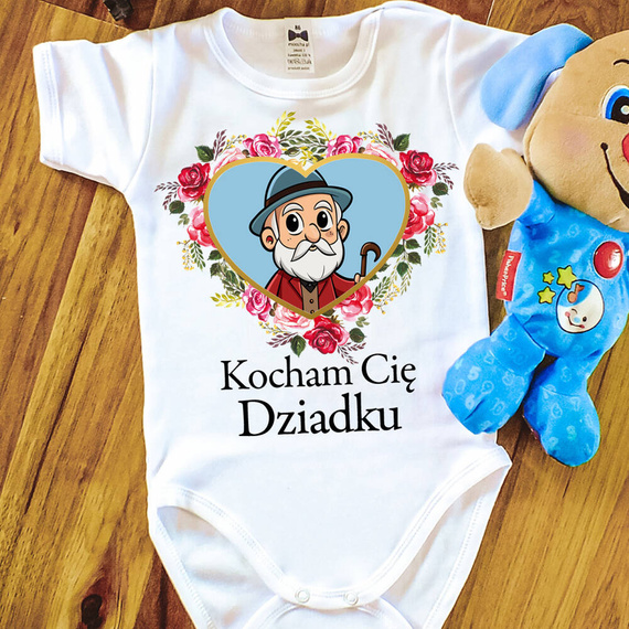 SKU N069 Body cu mânecă scurtă Moocha „Te iubesc, bunicule”, alb