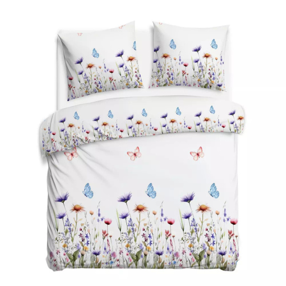 31512/1 Set de lenjerie de pat din flanel Flanellove Darymex flori albe colorate - set, 100% bumbac, călduroasă și moale