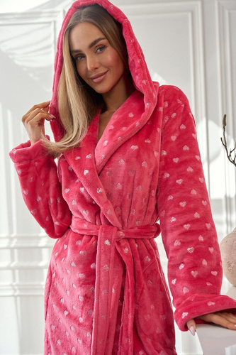 Halat de baie pentru femei 2551 Amira L&amp;L zmeură - lung cu glugă | Eleganță și confort