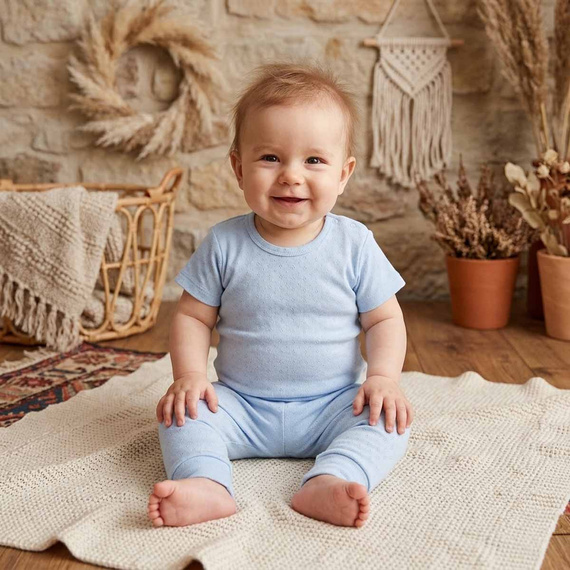 224041 Nicol Body pentru bebeluși, albastru, 100% bumbac ajurat, Basic