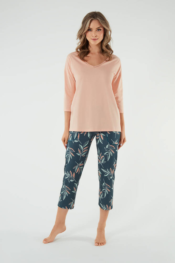 Julietta Pijama de damă cu mâneci 3/4, pantaloni 7/8 Modă italiană - somon/print