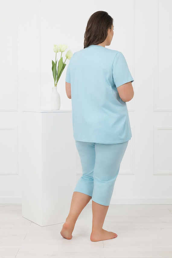 Hemaria Italian Fashion pijama damă bumbac 3/4 plus size turcoaz