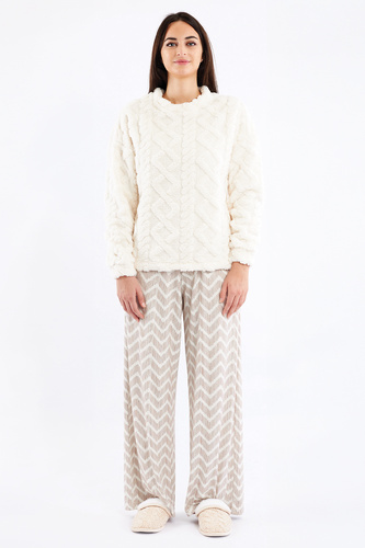 Pijamale Sofie Sorbetto Crem pentru femei - Sherpa călduroasă, Palazzo, elegante și moi