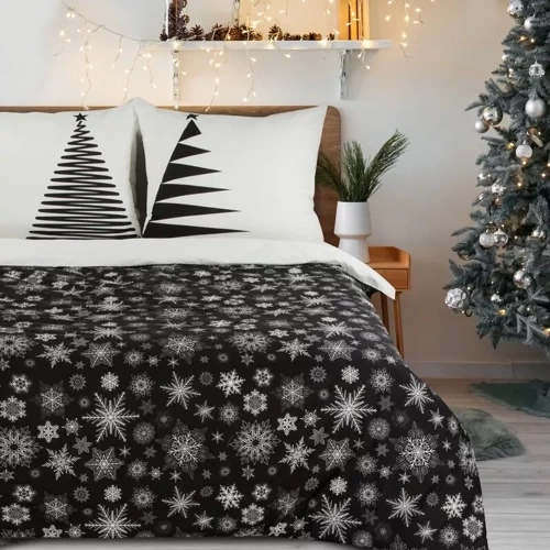 Isla Crăciun lenjerie de pat fulgi de zăpadă Europerdele negru/alb