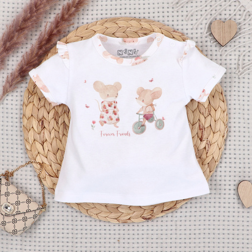 Tricou bebeluși Nini Little Mouse bumbac organic imprimeu fată mânecă scurtă