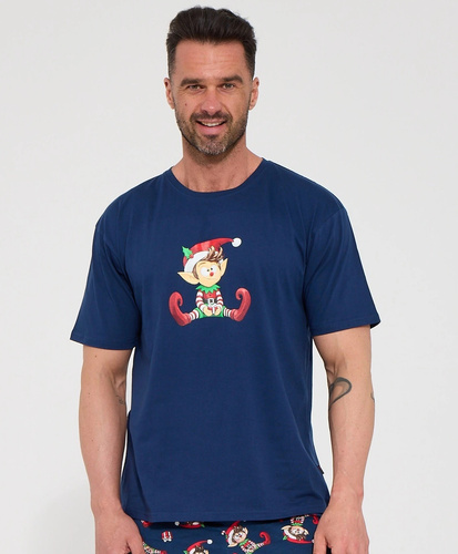Cornette Elf Christmas 326/324 Pijamale bărbați scurte bleumarin 100% bumbac