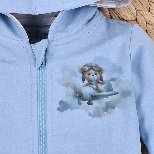NINI Baby Bear Pilot bluză organică pentru bebeluși cu fermoar ABN-5751/BLE