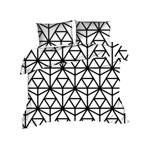 1427N Lenjerie de pat clasică din bumbac E24 Lenjerie de pat extra albă cu triunghiuri negre - 100% bumbac, durabilă, colorată, set de 2 piese