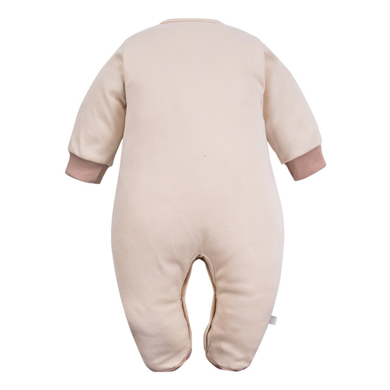 Salopă pentru bebeluși Beary Cool Eevi - ecru, bumbac, broderie cu ursuleți de pluș, cu piciorușe