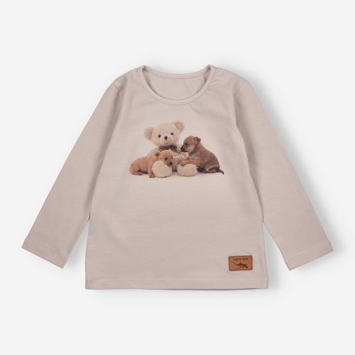 Bluză cu mânecă lungă KAR-3005 Lagarto Verde pentru fete, bej – elegantă, bumbac, producție poloneză