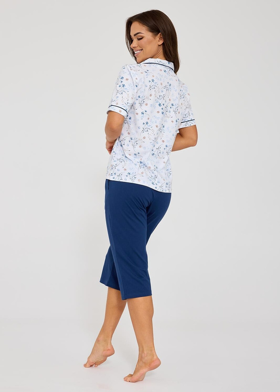 Cornette Yvonne 347/347 pijama damă bumbac flori nasturi pantaloni 3/4