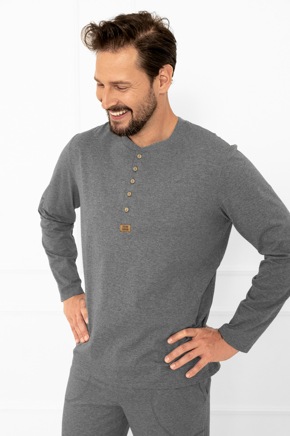 Pijama pentru bărbați Gordo - bumbac clasic, top polo și pantaloni cu buzunare Italian Fashion - melange 