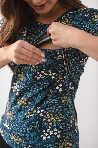 Cămașă Milk Bluză pentru alăptare și maternitate cu mâneci scurte Milk&Love meadow pe bleumarin