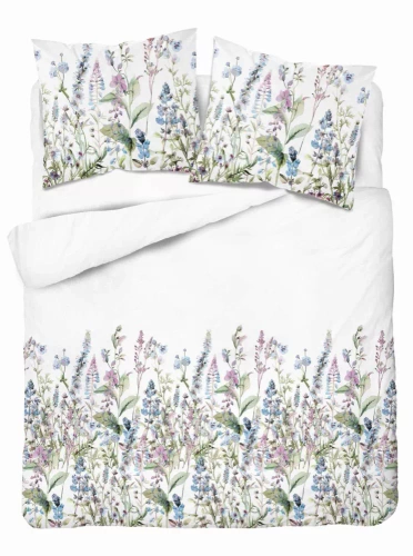 5485 B Detexpol Satin Stories lenjerie de pat satin alb-albastru | 100% bumbac, țesătură din satin, fermoar, ambalaj cadou