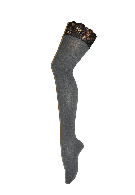 1085 Szeroka Koronka Zakolanówki damskie Milena - grafitowy