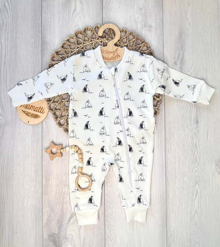 Salopetă bebe Mamatti PS16041 Nave – bumbac, fermoar, fără piciorușe