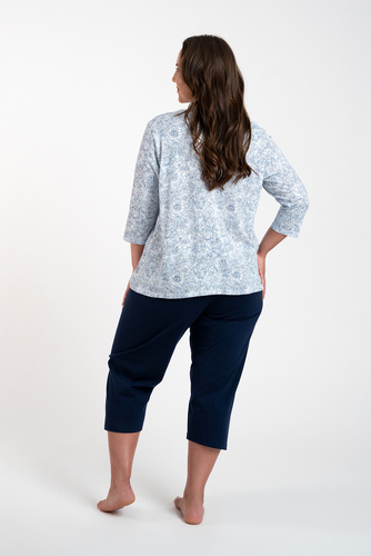 Pijama de damă Antonia mâneci 3/4, pantaloni 3/4 Modă italiană - imprimeu albastru/verde