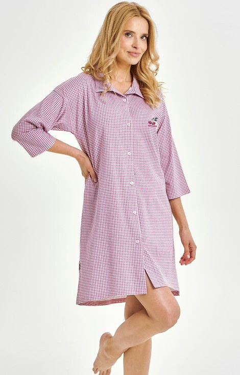 3436 Joliee Cămașă damă Taro roz – bumbac, carouri, mâneci 3/4, nasturi