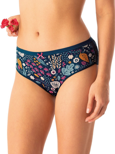 Slip dama din bumbac Key LPC 570 bleumarin zmeura - set 2 piese in cutie, croiala confortabila