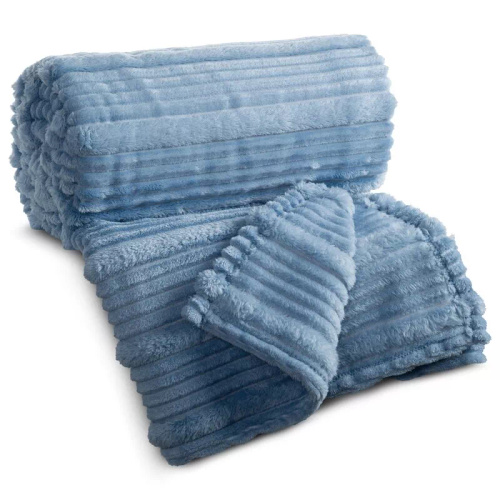 Pătură cuvertură Nina 220x200 flanel 3D moale Eurofirany 300 GSM albastru