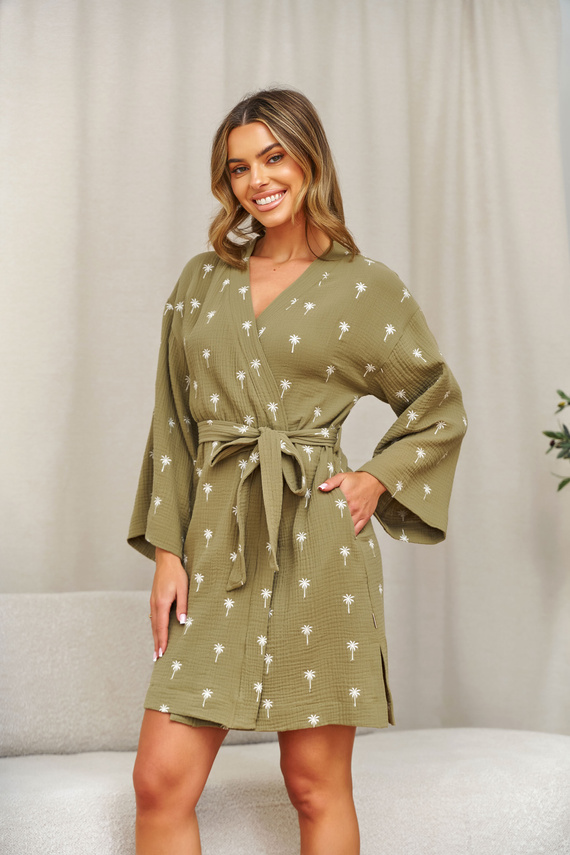 Halat damă Doctor Nap 7418 muselină bumbac – kimono olive