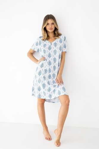 Jazmin Sensi cămașă de noapte viscoză decolteu V alb-albastru