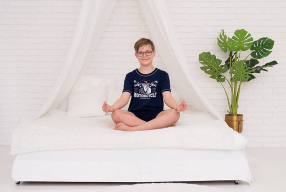 Pijama cu mânecă scurtă pentru băieți Gibson, pantaloni Italian Fashion - albastru marin