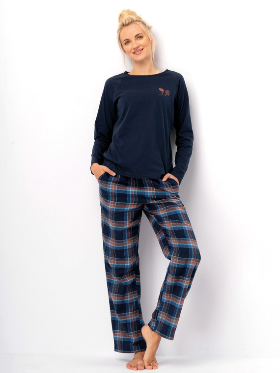 Pijamale dama LNS 432 Key, bleumarin - bumbac, maneci lungi, pantaloni de flanel