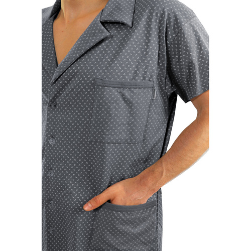 Pijamale bărbați Sesto Senso cu fermoar și mâneci scurte - ancore din grafit