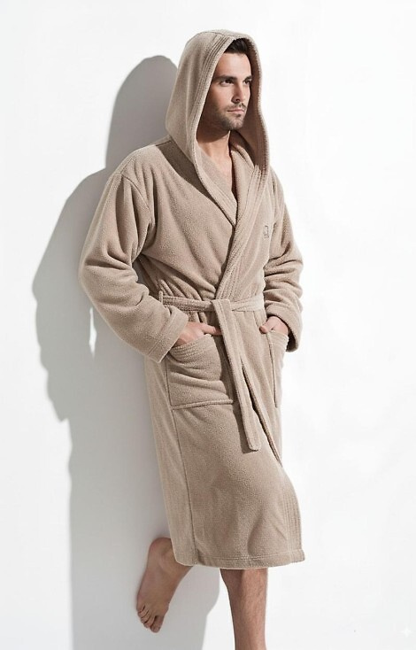 Halat de baie Iwo Men's L&amp;L cappuccino - moale, cu glugă și buzunare