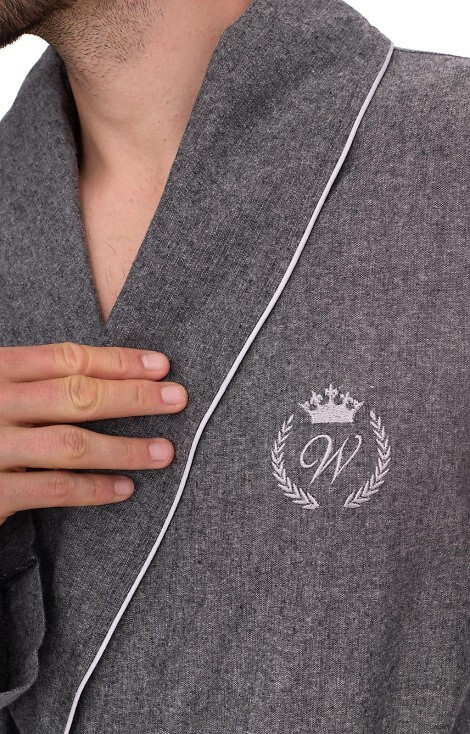 2532 Halat de baie Zeus pentru bărbați, gri, L&L – Lung, bumbac, melanj, clasic