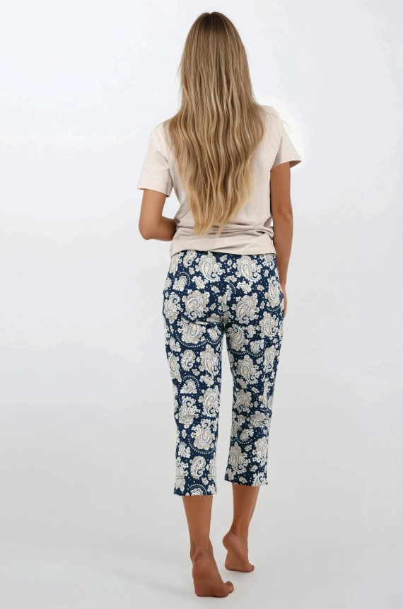 Pijamale de damă Momenti Per Me Charm bleumarin - mâneci scurte și pantaloni 7/8, bumbac