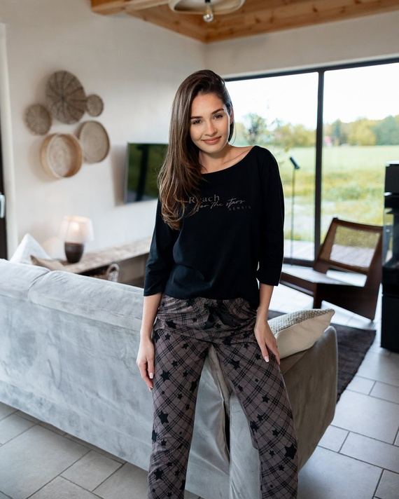 Pijamale Sensis Reach For The Stars pentru femei - Negru-Maro