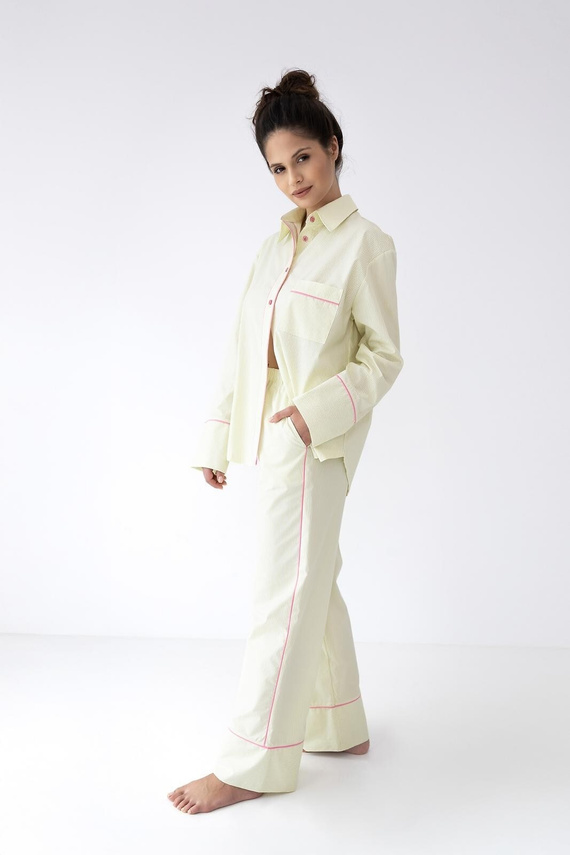 Pijama damă Sensis Raven lime – bumbac, cămașă cu nasturi și pantaloni