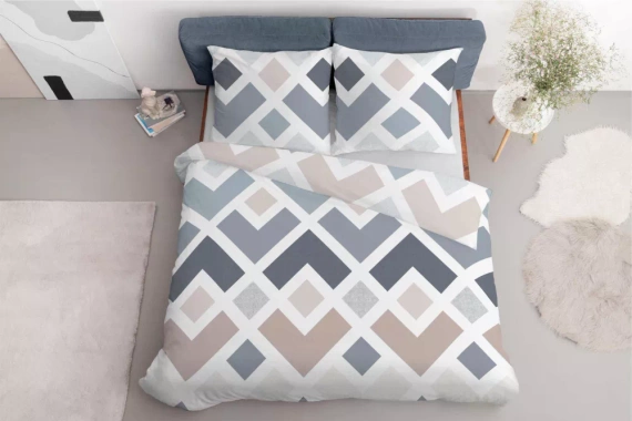 5026 A Lenjerie de pat microfibră cu geometrie Detexpol albastră