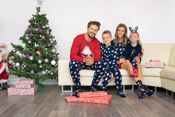 Elder Pijamale Bărbați cu mânecă lungă, pantaloni lungi Italian Fashion- roșu/print albastru marin