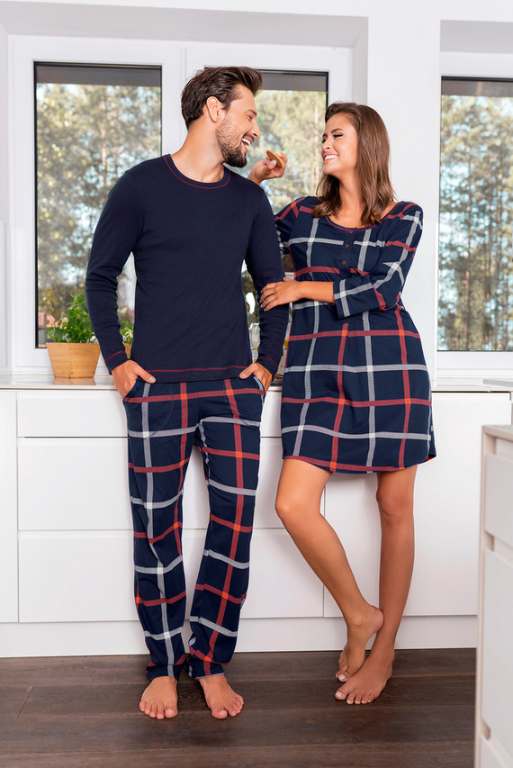 Horton Pijama cu mânecă lungă pentru bărbați, pantaloni lungi Italian Fashion - albastru navy/print