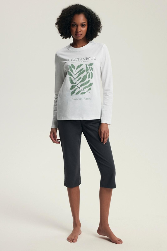 Pijamale de damă Henderson Danna 43686 crem - bumbac, mâneci lungi, croială confortabilă