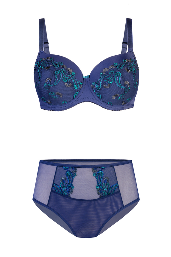 Slip dama VF-474 - talie inalta, dantela, confort Vena bleumarin-verde