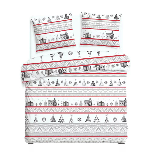 31514/1 Set de lenjerie de pat de Crăciun din flanel Flannellove Darymex gri roșu - set 100% bumbac, călduros și moale