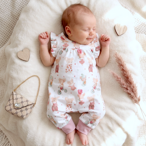 Nini Salopetă Nou-născut Little Mouse 100% Bumbac Organic – Fabricat în Polonia